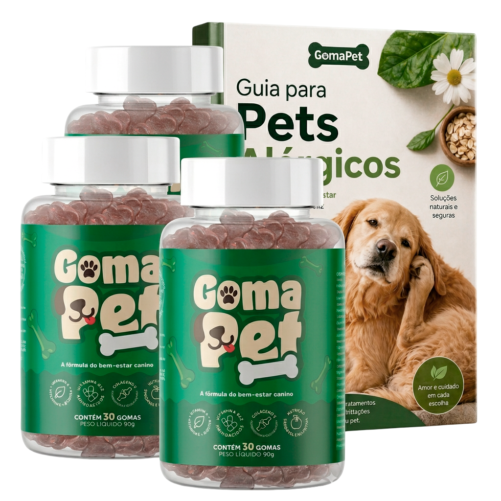 3 potes de GomaPet com guia para pets alérgicos